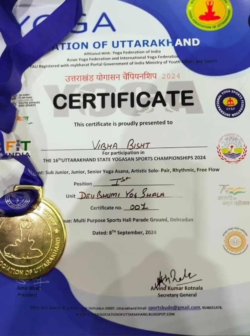 Vibha Bisht with M.A. Yoga degree and academic achievement in yoga studies